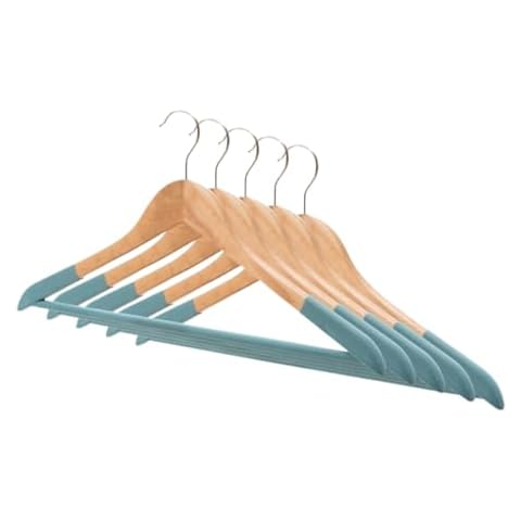 Vadisun Blue-Green Soild Wooden Hangers,Strong and Sturdy- Set of 5 | Non-Slip Octagonal Flocked Hangers for Bedroom Cover