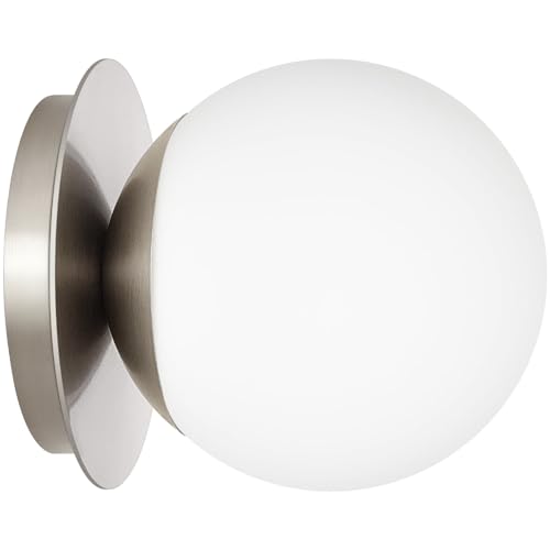 Image of 1 Pack Brushed Nickel Wall Sconce, Modern Bathroom Sconce with Milky Globe Glass, Wall Light for Bathroom Mirror, Living Room, Hallway (Bulb Not Included)