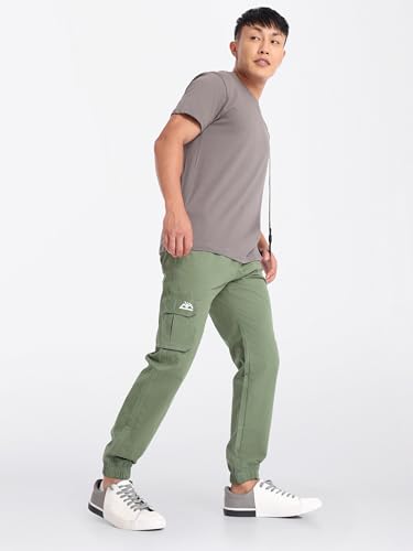 Image of Beyoung Cotton Solid Elastic with Drawstring Cargo Joggers for Men | Regular Fit | 2 Spacious Pockets | Smooth Texture