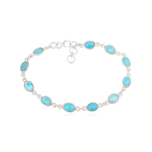 Blue Larimar Gemstone 925 Sterling Silver Bracelet for Women 7.5” Dominican Republic Larimar Jewelry Gift
