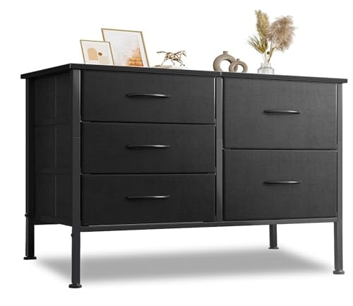 La mejor comparación de Comoda Cajonera los 10 mejores. 49 RWDKDTX Comoda con 5 Cajones de Tela, Cómoda Cajonera Organizador para Ropa, Mueble para Ropa de Madera con Patas Ajustables, Comodas Muebles Organizadores para Recamara, Sala,...