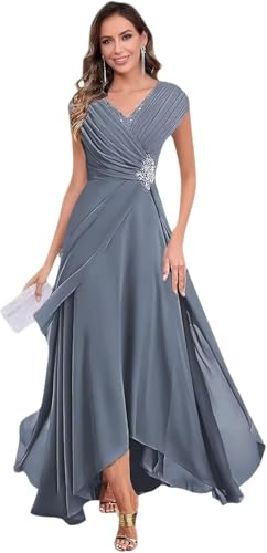 Chiffon Beading Mother of The Bride Dresses for Women Long Ruffles V-Neck Wedding Dresses for Guest