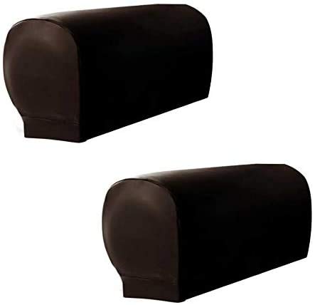 skyfiree Set of 2 Stretch Sofa Armrest Cover PU Leather Armchair Arm Covers Sofa Arm Caps Waterproof Sofa Slipcovers Arm Caps Furniture Protector for Recliner Sofa (Coffee)