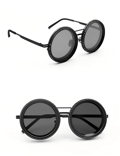 ND Filter Adjustable Polarized Lens - 9-Step Light Control, UV Protection, Titanium Frame, Classic Vintage Design