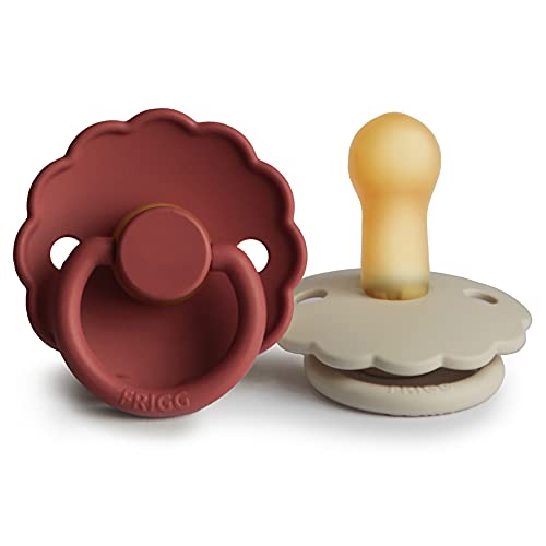 Image of FRIGG Daisy Natural Rubber Baby Pacifier | Made in Denmark | BPA-Free (Baked Clay/Cream, 6-18 Months) 2-Pack