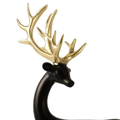 Image of ARMONIA Black Reindeer Figurine with Gold-Toned Antlers Decorative Statue in Lightweight & Durable Design | Luxury Home Decor Accent & Perfect Gifting, Figurine for Home Decor Gift, Housewarming