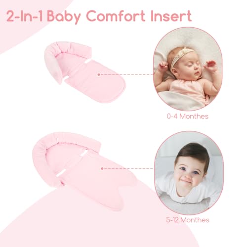 Image of Baby Car Seat Head Support for Newborn, 2 in 1 Infant Car Seat Head Body Support with Strap Pads, Soft Stroller Cushion Pillow Insert for Girls, Fits for Stroller, Swing, Pink