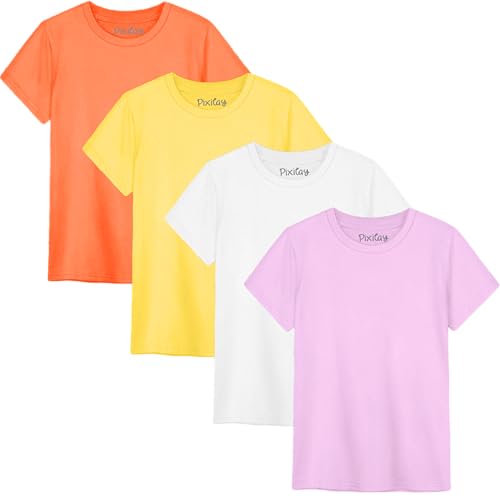 Toddler, Little, and Big Girls T-Shirts, 4-Pack, Cotton Blend, Crew Neck, Ages 18 Months -13 Years