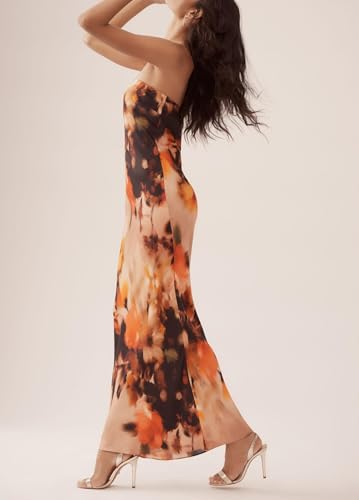 Image of Women Floral Strapless Maxi Dress Y2K Bodycon Tube Long Dresses Sexy Party Formal Cocktail Beach Slit Dress