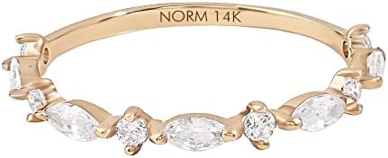 1.4MM Marquise Eternity Wedding Band |14k Solid Real Gold Stacking Ring Dainty Thin Love Cz Ring Enhancer for Engagement (Size 2 to 11) (Yellow Gold 6)