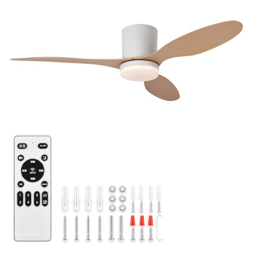 HOLALED Ventilador de Techo con Luz y Mando a Distancia 42 Pulgadas, Motor DC Silencioso Invierno/Verano, 3 Aspas de ABS Madera Clara, Lámpara LED Regulable Moderna para Dormitorio y Salón