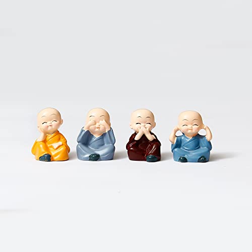 Image of Monks Statues for Living Room Monks Smiling Buddha Polyresin Statues Showpiece Gifts for Diwali Parties Ideal for Wall Shelf Car Dashboard Decoration (Buddha)