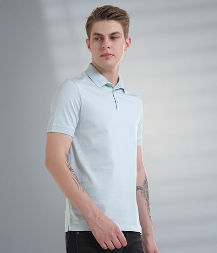 Image of TURMS Men's Mercerized Cotton Solid Polo T-Shirt, Anti-Odor, Moisture Control & Wicking, Jacquard Collared Neck, Half Sleeve