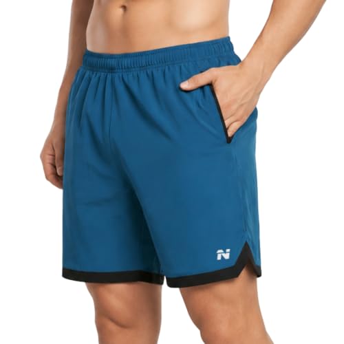 Image of NINQ Men's Sports Shorts Pack of 2 | Casual Gym Shorts with Side Zipper Pockets, Elastic Waist & Quick-Dry Comfort for Running & Workout