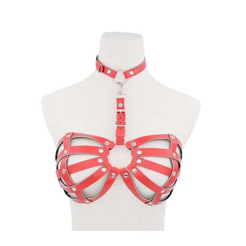 WUUDOA Leder Bh Frauen Sexy, Erotische Bhs, Gothic Kleidung Damen Sexy, BDSM Kleidung, Bra Leder Body Damen, Harness Damen, Dessous Bh Sexy Damen Erotisch, Erotische Frauen Kleidung (rosa)