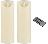 Flameless LED Candle - 2-Pack Flickering Motion 9-Inch Battery Operated and Remote Controlled On Off with Timer, Real Wax, Decorative Ivory Pillar Candle Design, 3 x 9 Inches