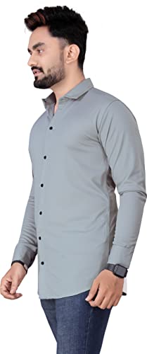 Image of Aishwarya Fashion Men's Solid Lycra Blend Full Sleeve Casual Spread Shirt