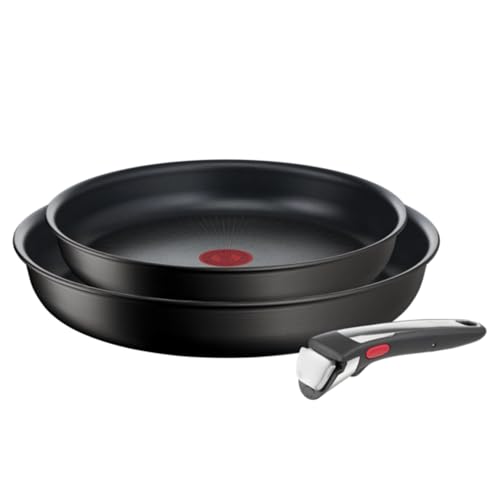 Tefal Ingenio Eco Resist On - Juego de 2 Sartenes 24/28 cm + Mango extraíble, Apto inducción, antiadherentes, revestimiento titanio, Thermo-signal, sin PFOA, apto lavavajillas y horno