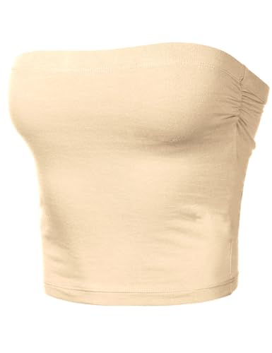 Image of Women's Shapewear Tube Tops Strapless Ruched Built-in Shelf Bra Casual