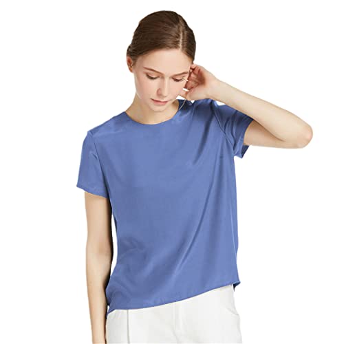 T-shirt col rond en soie thermorégulatrice bleu pour femme active en XL