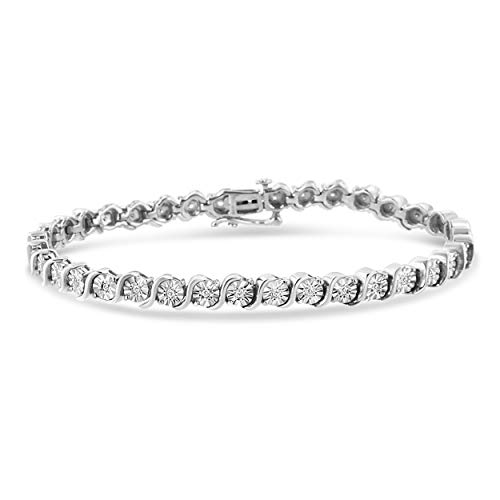 Haus of Brilliance .925 Sterling Silver 1/4 Cttw Diamond Round Miracle Plate and S Link Tennis Bracelet (I-J Color, I2- I3 Clarity) - 7"