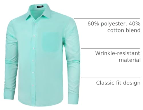 Image of HISDERN Mens Dress Shirts Long Sleeve Button Down Casual Shirts for Men Inner Contrast Formal Business Tuxedo Wedding Shirt