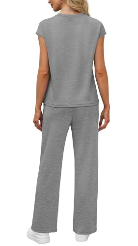 Image of WIHOLL 2 Piece Sets for Women Casual Summer Travel Vacation Outfits Cap Sleeve Lounge Set