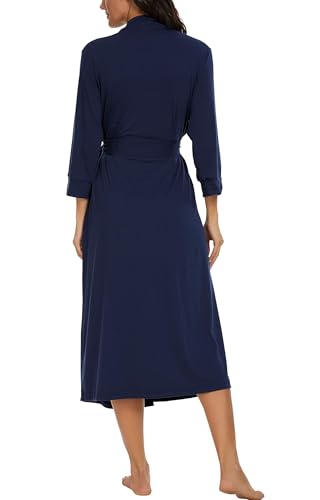 Image of VINTATRE Robes for Women Long Knit Bathrobe XS-4XL | 3 /4 Sleeve Bathrobes with Pockets, Stretchy and Lightweight Fabric, Inner Tie and Fixed Outer Matching Belt, Mid Calf Length