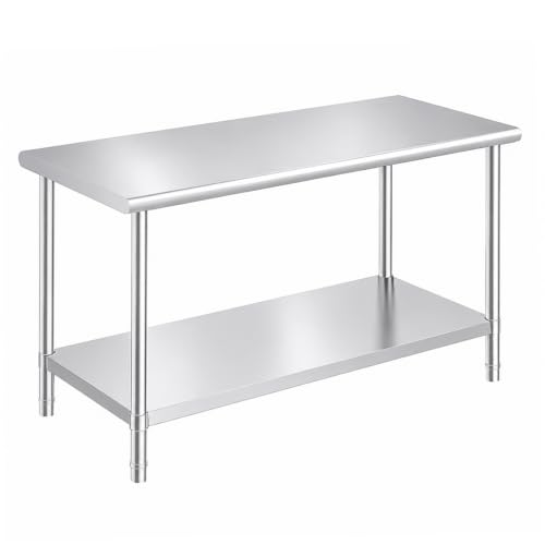 Image of OSTBA Stainless Steel Table for Prep & Work 30x60 Inches, NSF Metal Commercial Heavy Duty Table with Adjustable Undershelf and Adjustable Table Foot for Restaurant Kitchen Home and Hotel