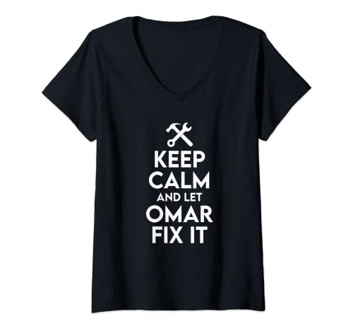 Womens Omar Handyman Birthday Name Personalized Omar Mechanic V-Neck T-Shirt