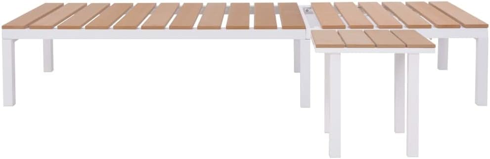 Sun Lounger with Table,Outdoor Lounge Chairs,Lounger Chair Outdoor,Garden Sunlounger,Sunbathing Recliner,Patio Lounge Chair,Backrest Adjustable in 5 Positions,for Balcony,Garden,Aluminum WPC and Brown