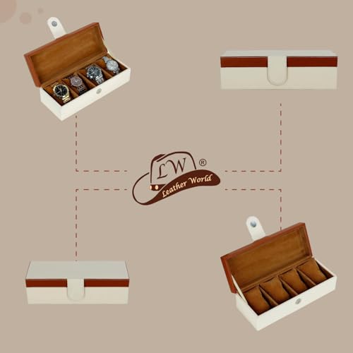Image of Leather World Faux Leather Watch Box Organizer For Men & Women - Wrist Watch Box Holder 4 Slots - Removable Watch Pillows Display Case - Gift for Loved Ones