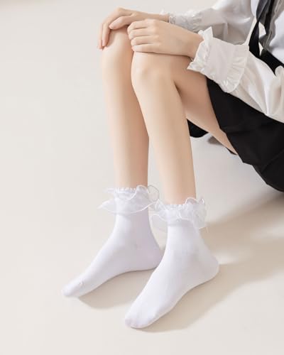 Women Lace Socks Ruffle Frilly Socks - Comfortable Cotton Cute Princess Lolita socks with Bow3