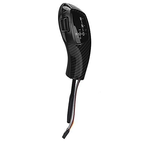 FAUOSWUK Pommeau de Levier de Vitesse électronique de Haute qualité pour E46 E60 E61, Indicateur LED, Résistant à la Corrosion, Noir Brillant, 12.4cm de Long (Modèle en fibre de carbone)