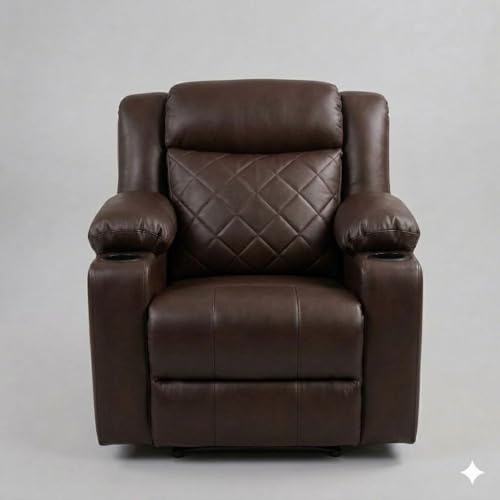 Image of Amazon Brand - Solimo Cosmo | Single Seater Sofa Recliner | Manual Recliner (Leatherette Brown) | 1 Year Warranty