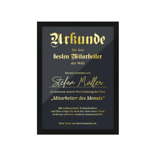 Personalisierte Gold Urkunde mit Heißfolienprägung mit Ihrem Text, DIN A4 oder A3,...