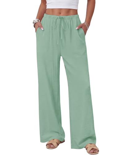 Image of ZOOSIXX Wide Leg Pants for Women - Palazzo Flowy Lounge Lightweight Summer Drawstring Trousers with Pockets Beach Vacation