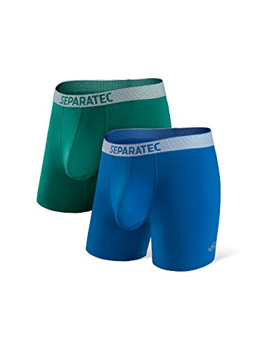 Separatec Men's Dual Pouch Underwear Single-Sided Moisture Transported Boxer Briefs 2-3 Pack(XL,Blue/Emerald)