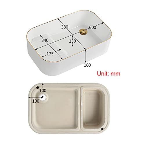 Fregadero de porcelana para recipiente de baño rectangular con desagüe integrado 3