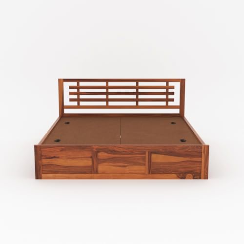 Image of FurnitureSheesham Wood King Size Double Bed with Storage Box for Living Room, Bed Room Solid Wood King Box Bed | Finish Color - Natural Brown, DIY