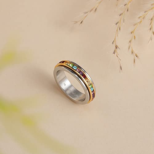 Image of Muses Art Design Fidget Rings, Anxiety Rings, Spinner Rings, Band Rings with Birthstone, Stainless Steel, Women and Men, Meditation Rings, Thumb Rings, Stress Relieving and Anxiety Reducing