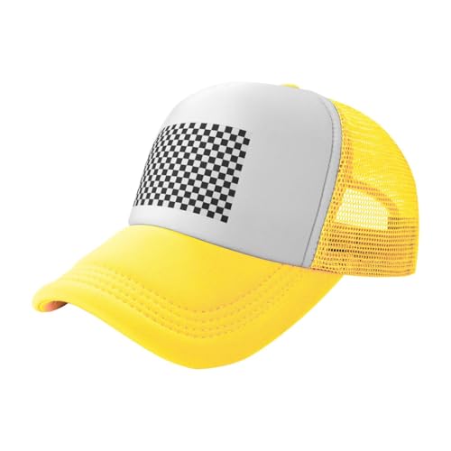 Checkerboard Black and White Pattern Trucker Hat Snapback Mesh Baseball Cap Unisex