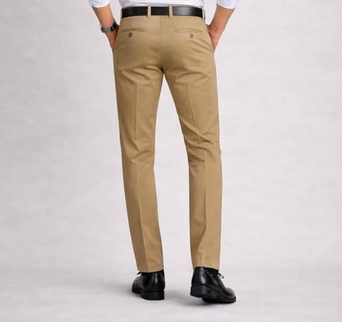 Image of DENRO Men's Slim Fit Cotton Stretch Trousers | Smart Casual & Workwear Pants for Office Use | 98% Cotton 2% Spandex Fabric | Mid-Rise Tailored Fit | Sizes 28-38