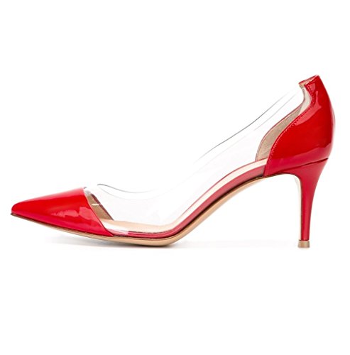 elashe - Mid-Heel Rot Pumps - Transparent PVC Schuhe - Büro Pumps - Rot Lack Sexy - Party Hochzeit Schuhe - 6.5CM -Rot EU44 Cover
