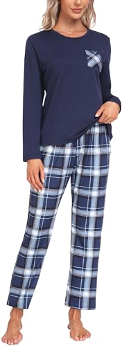 MoFiz Women's Soft Plaid Pajama Set 2-Piece Long Sleeve PJs with Pocket & Elastic Waistband Christmas Lounge Sets for Women2