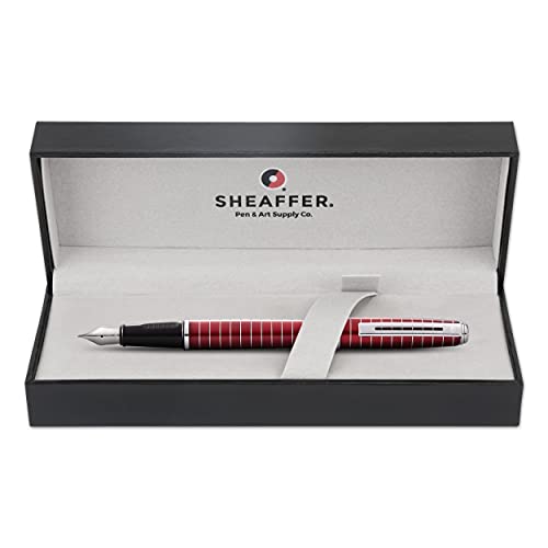 Image of Sheaffer 9165 Prelude Lacquer Fountain Pen (Medium) - Red with Chrome-Plated Horizontal Engravings and Trim