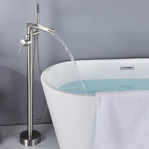 Mitigeur de baignoire îlot cascade en laiton brossé avec douchette