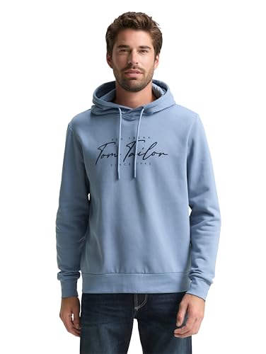 TOM TAILOR Herren 1047825 Hoodie Sweatshirt Mit Logo-Print, 28800 - Faded Denim Blue, XL EU