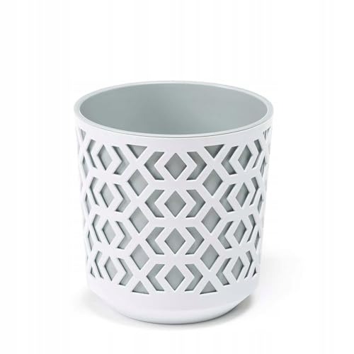 HowHomely Maceta Etnic color blanco, gris, plástico, 14,8 x 13,9 x 13,9 cm, decoración