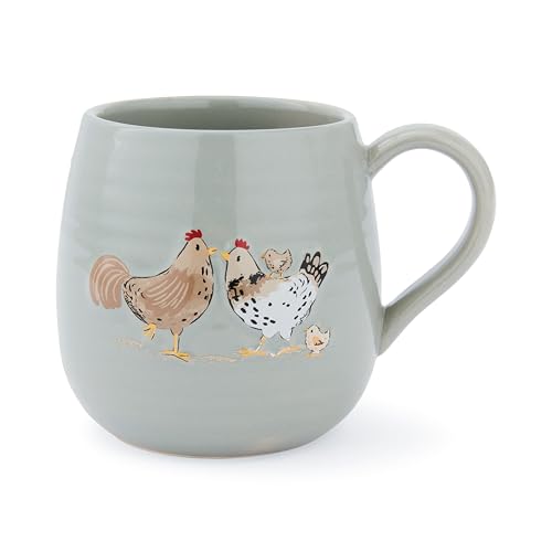 Cooksmart Hen House Lane Sage Belly Tasse à café en grès nervuré et gaufré Motif poule rustique pour la maison et la cuisine Passe au lave-vaisselle et au...
